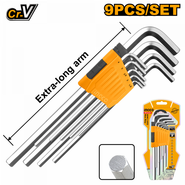 Набор шестигранников HEX KEY 1,5-10 мм Extra Long industrial (HHK11092) INGCO