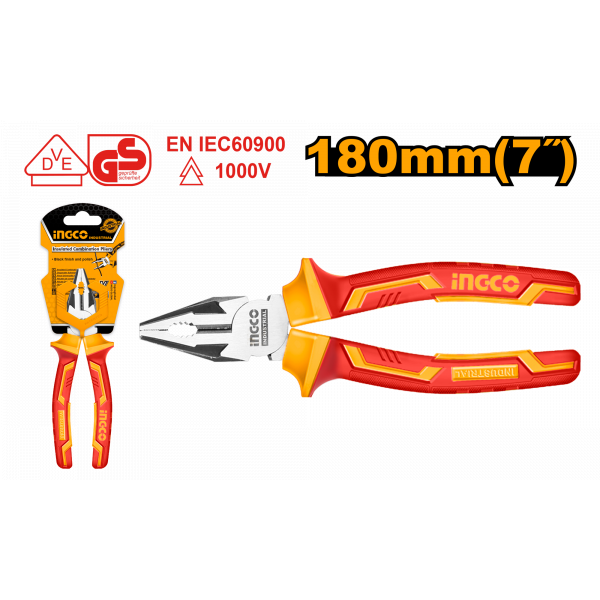 Плоскогубцы диэлектрические 180 мм Industrial Cr-V (HICP28188) INGCO